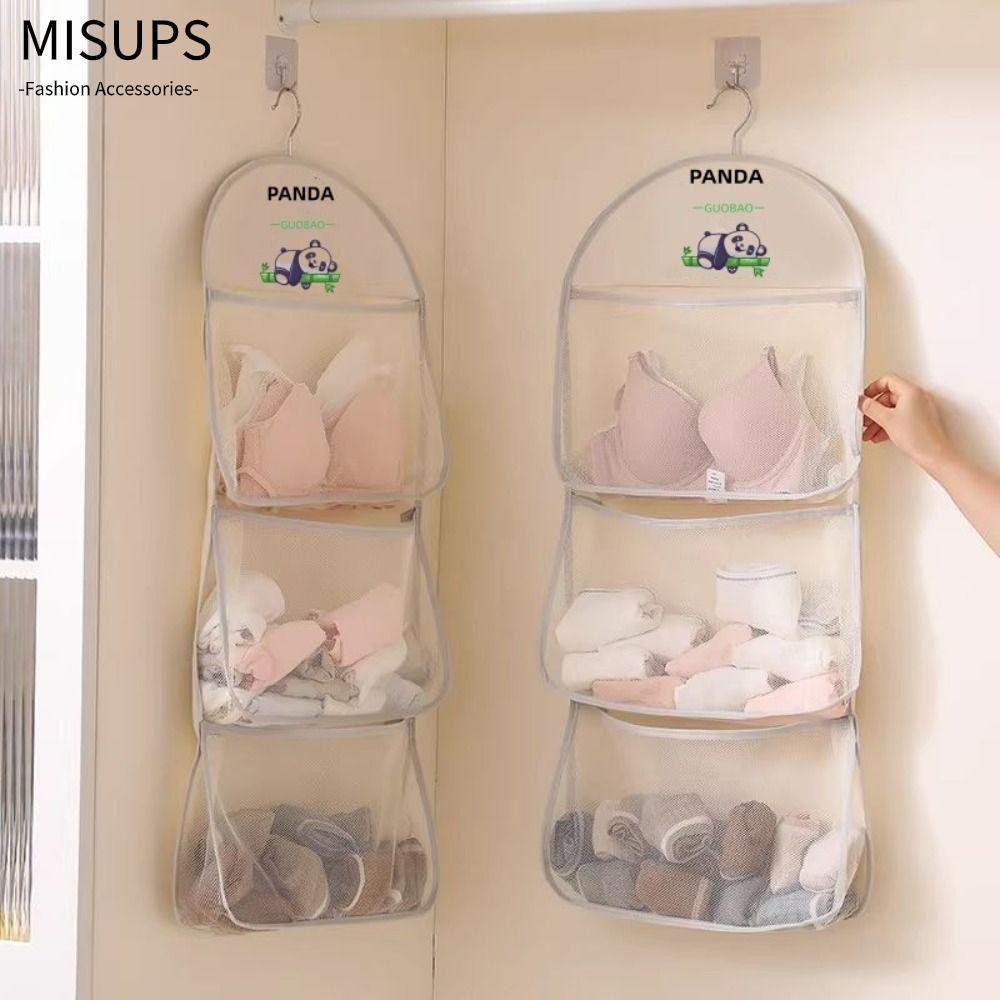 Túi đựng tất MISUPS, Túi lưới treo tủ quần áo dung tích lớn, Túi đựng lưới lưu trữ nhiều lớp tiết kiệm không gian sắp xếp lưới gấu trúc đa chức năng