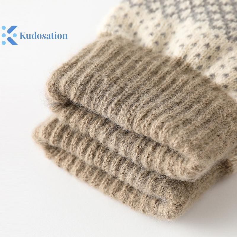 Găng tay màn hình cảm ứng dệt kim Kudosation dành cho nữ Sợi đếm ngón tay và Găng tay Jacquard nhung