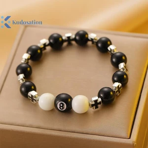 Kudosation Bida Đen 8 Hạt Vòng Tay Nam Nữ Handmade Chữ Thập May Mắn Đàn Hồi Vòng Tay Nam Hip Hop Trang Sức Phụ Kiện