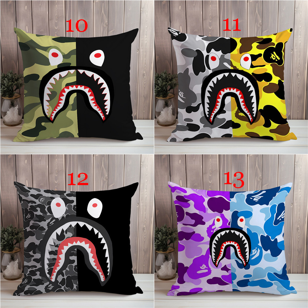 Vỏ Gối Đơn In Họa Tiết Cá Mập Bape Rằn Ri Một Mặt Làm Quà Tặng Cho Bé (Không Kèm Lõi)