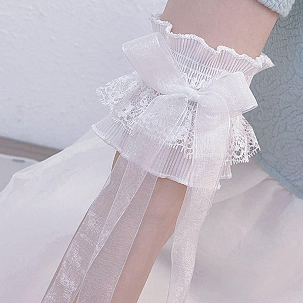 YRBWD Bao tay nơ co giãn, trang trí hoa ren ruy băng dài, phong cách Gothic maid cosplay, dùng cho tiệc cưới