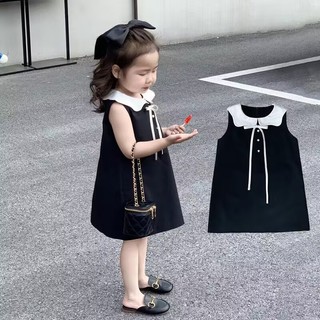 (6m-6Y) Đầm Nhỏ Đen Bé Gái Váy Mùa Hè Không Tay Đầm Trung Nhỏ Trẻ Em Đầm Thời Trang Phong Cách Công Chúa