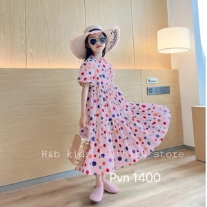 váy chấm bi chất đũi siêu dễ thương cho bé gái 8-19kg. Váy xoè siêu dễ thương cho bé gái 1 2 3 4 5 6 tuổi