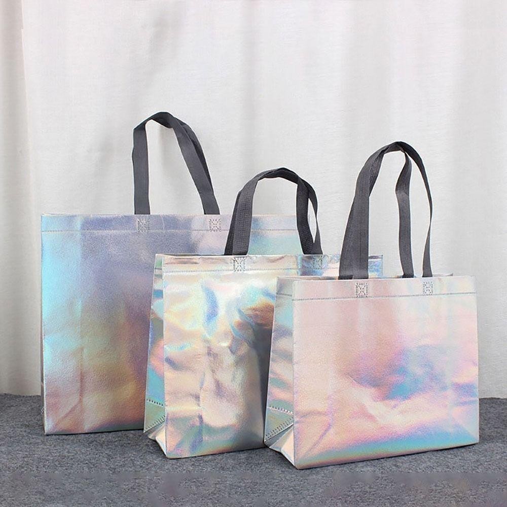 HOBBYIN 1 Tote Không Dệt Dung Tích Lớn, Túi Quà Tặng, Túi Mua Sắm, Đeo Vai Cửa Hàng Quần Áo Tái Sử Dụng, Hiệu Ứng Laser Bền Đẹp