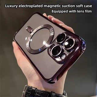 Thích hợp cho iPhone 11, 13, 12 Pro max, 14 Pro max, vỏ bảo vệ trong suốt mạ điện sang trọng có màng ống kính, vỏ mềm hút từ tính