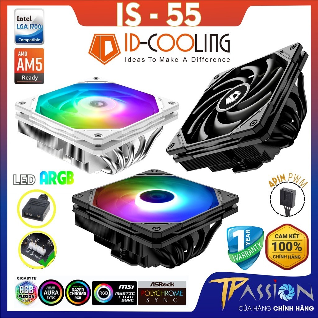 Tản nhiệt khí CPU ID-Cooling IS-55 BLACK | WHITE LED ARGB - Chính hãng ...