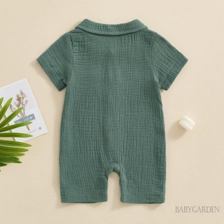 Baga-bộ áo liền quần mùa hè cho bé trai màu trơn tay ngắn có ve áo nút xuống áo liền quần cho bé