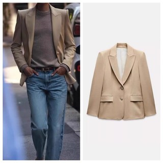 Zara Spring Sản phẩm mới Túi ve áo nữ bằng kim loại Ngực Slim-fit Blazer 8635555