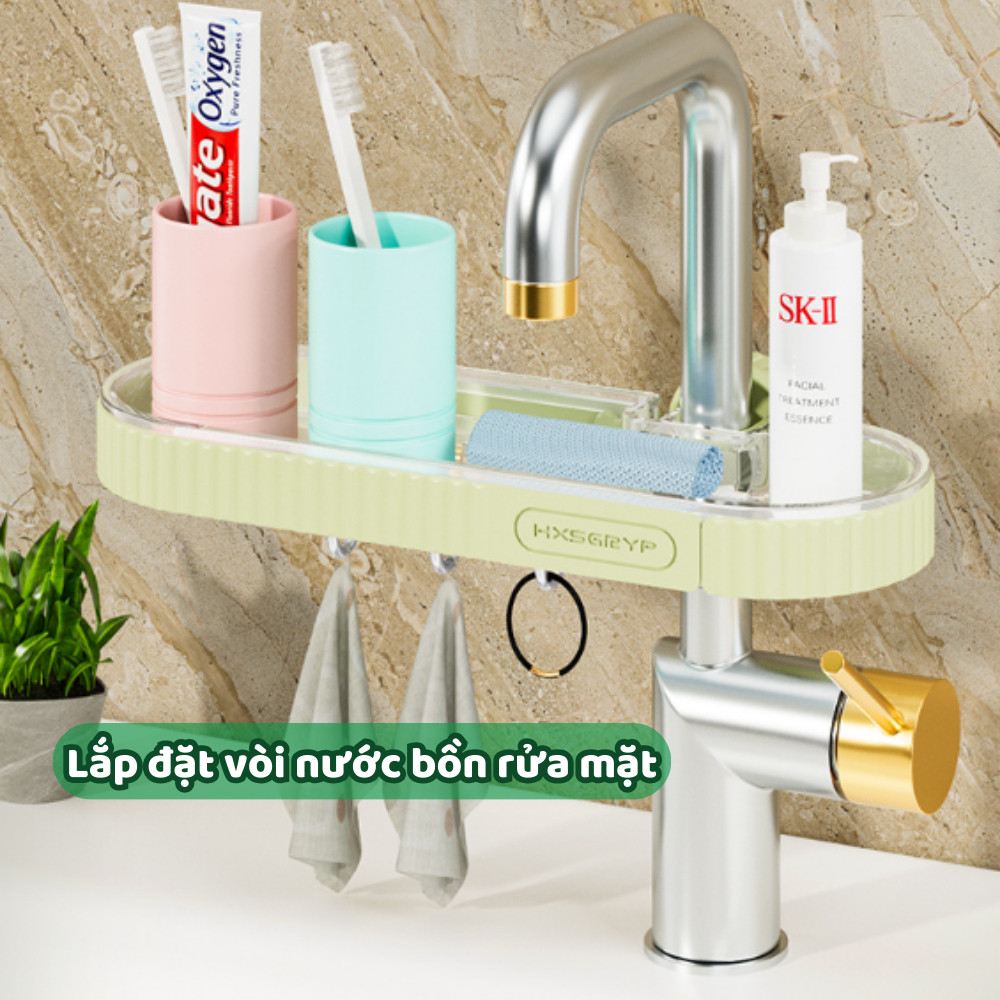 KỆ ĐỂ ĐỒ RỬA CHÉN BÁT GẮN VÒI NƯỚC TÍCH HỢP GIÁ TREO KHĂN, CÓ THỂ KÉO RA VÀ THU GỌN