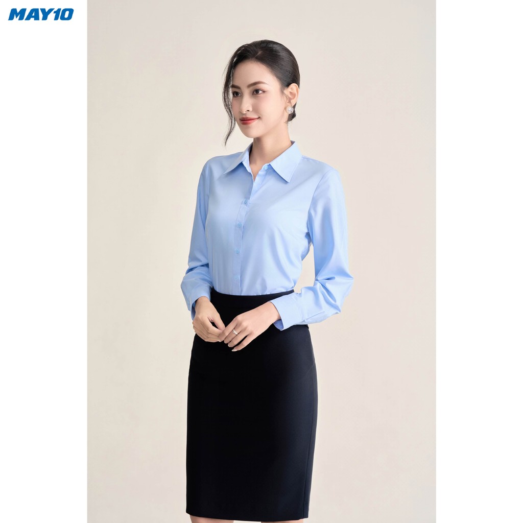 Mô tả Áo sơ mi nữ màu xanh May 10 màu AM072 - 3