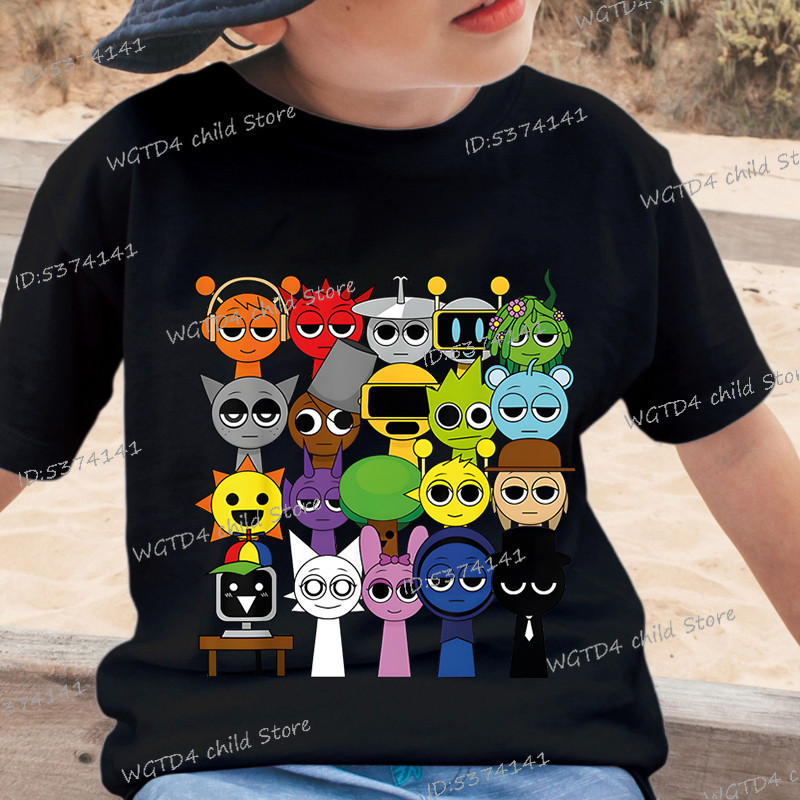 Áo thun trẻ em in hình nhân vật Sprunki Incredibox vui nhộn, áo ngắn tay thời trang cho bé trai và bé gái