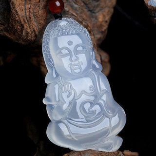 Ngọc Mã Não Trắng Chalcedony Mặt Dây Chuyền Avalokitesvara Lá Phật Cá Vàng Pixiu Bầu Khóa An Toàn Dây Buộc