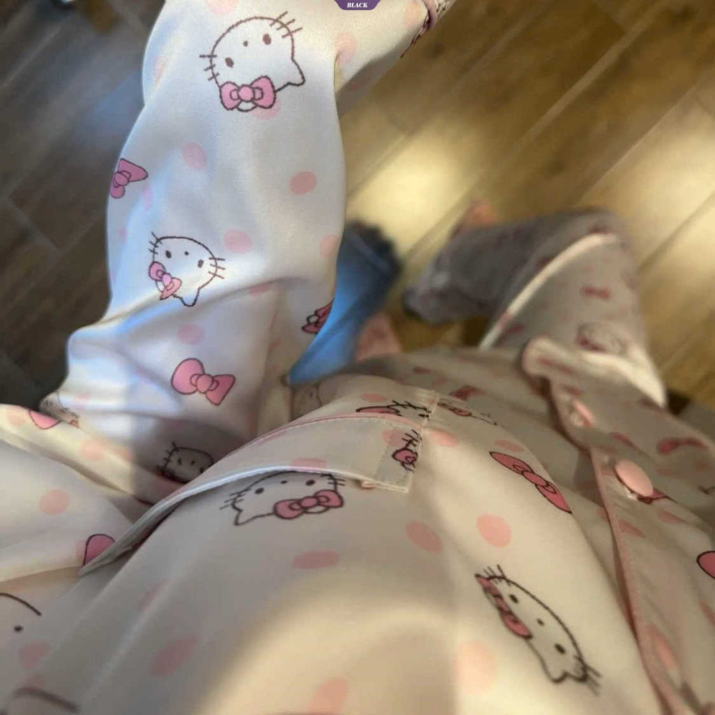 Sweet Pink Polka Dot Hellokitty Bộ Đồ Ngủ Nữ Xuân Thu Mới Quần Dài Tay Bộ Đồ Quần Áo Gia Đình [BL]