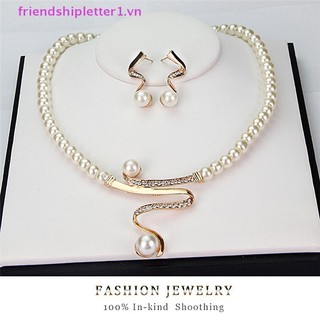 {Fh Fashion} Bộ trang sức bông tai vòng cổ đính đá ngọc trai dành cho nữ mới.