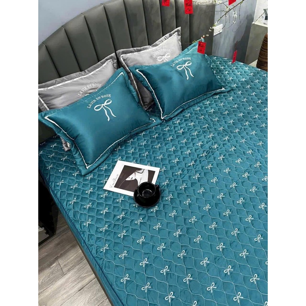 Bộ Ga Gối Phi Lụa Trần Thêu Nơ Cao Cấp Hot Trend Có Thể Giặt Máy Mẫu Mới 2025 An Như Bedding