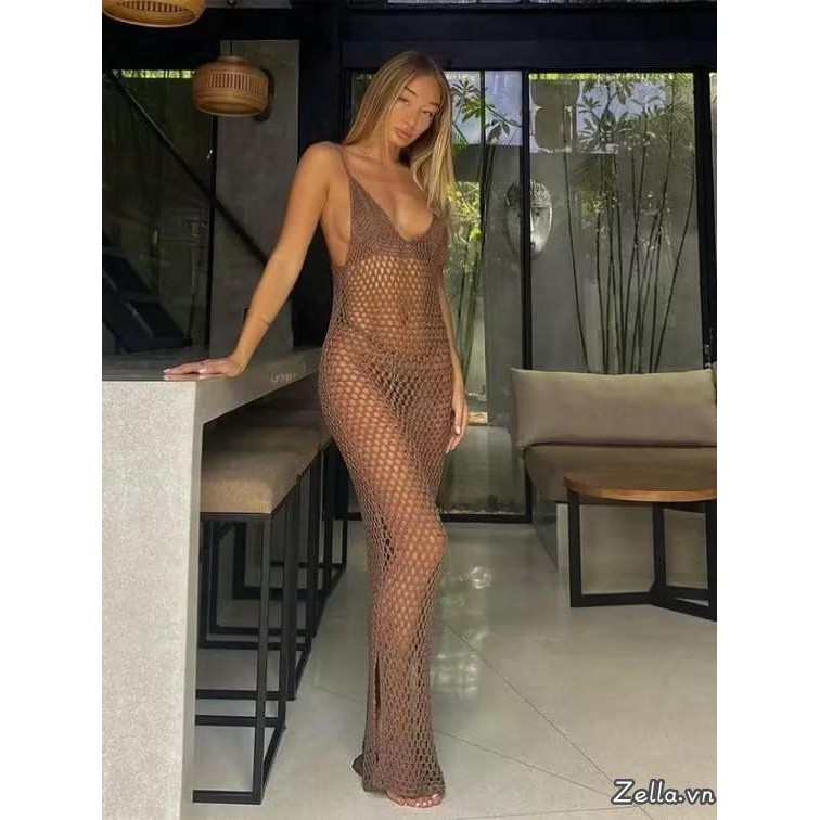 Đầm Dệt Kim Hở Lưng Thời Trang Đi Biển Mùa Hè Cho Nữ