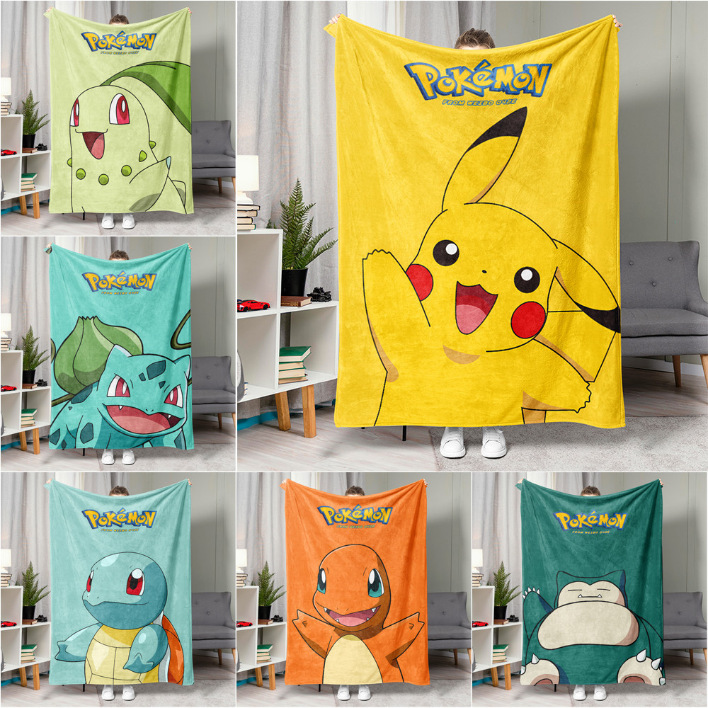 Hoạt Hình Dễ Thương Pokemon Pikachu Flannel Chăn Một Mặt In Flannel Chăn Squirtle & Bulbasaur & Charmander Chăn Món Quà Tốt Nhất Cho Người