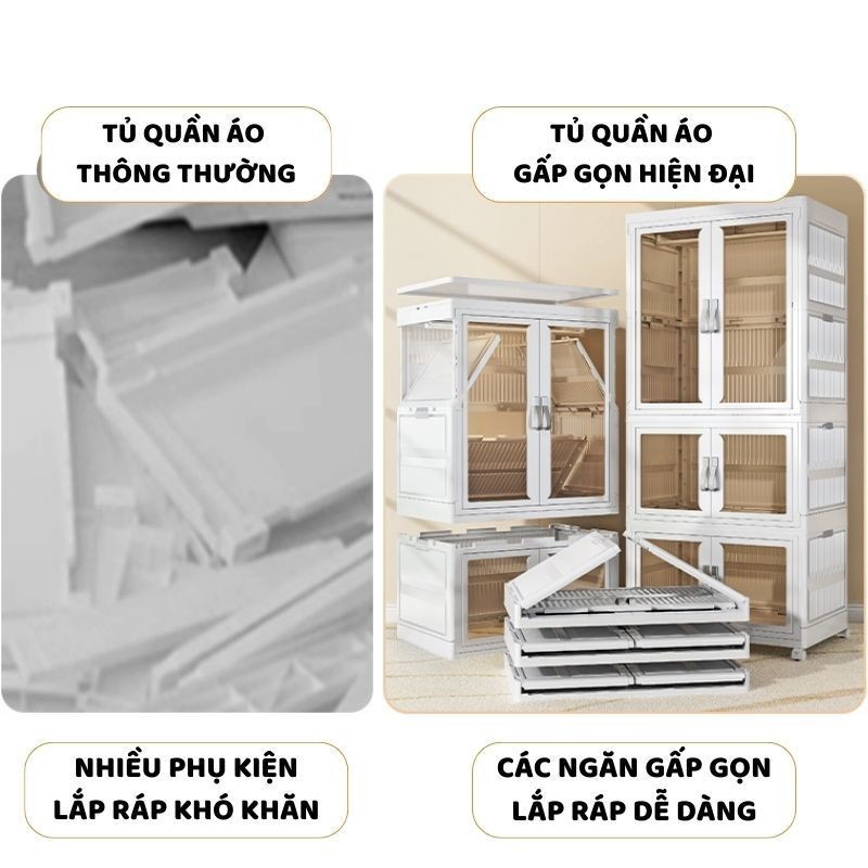 Tủ Đựng Quần Áo Cho Bé ENODA HOME, Tủ Quần Áo Có Ngăn Treo, Bánh Xe Xoay 360, Cửa Nam Châm Chống Bụi Hiệu Quả TUN043