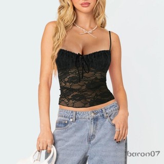 Nữ Ren Slim Cami Áo Buộc Trước Spaghetti Dây Đeo Áo Thể Hiện Rốn Crop Camisole