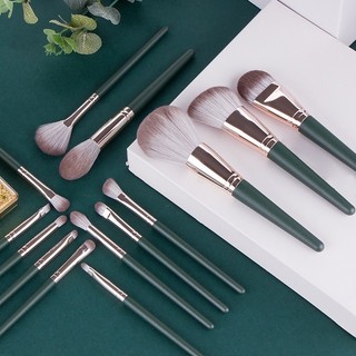 Bộ Cọ Trang Điểm Cá Nhân SURI 14 Cây Màu Xanh Lá, Kèm Theo Túi Da Đựng hoặc ống đựng cọ Sang Trọng