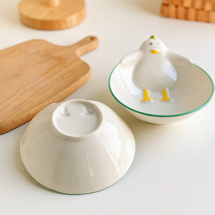 Đĩa Sứ Ăn Tráng Miệng Hình Chú Vịt Hoạt Hình - Bát Ăn Trẻ Em Vịt Hàn Quốc Sáng Tạo