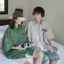 Tianlesiwei Xu hướng mùa hè đẹp trai Áo sơ mi phong cách Hồng Kông sọc Nhật Bản áo sơ mi unisex ngắn tay