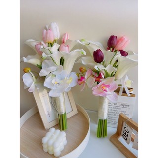 Bó hoa cưới sang trọng Lan, Tulip và Rum chất liệu cao su siêu bền, siêu thực CEVERIA