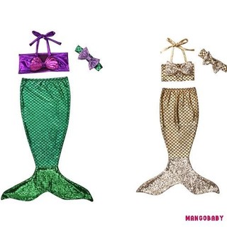 Bộ đồ bơi nàng tiên cá MG-BabyGirl Bộ ba mảnh đuôi Sequin vảy cá cho trẻ em