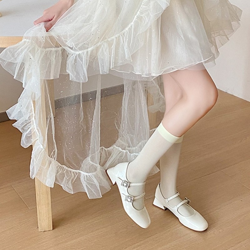 Vic Chắc Chắn Màu Kẹo Giữa Ống Tất Nữ Cô Gái Phong Cách Nhật Bản Ngọt Ngào JK Sinh Viên Mùa Hè Băng Lụa Mỏng Tất