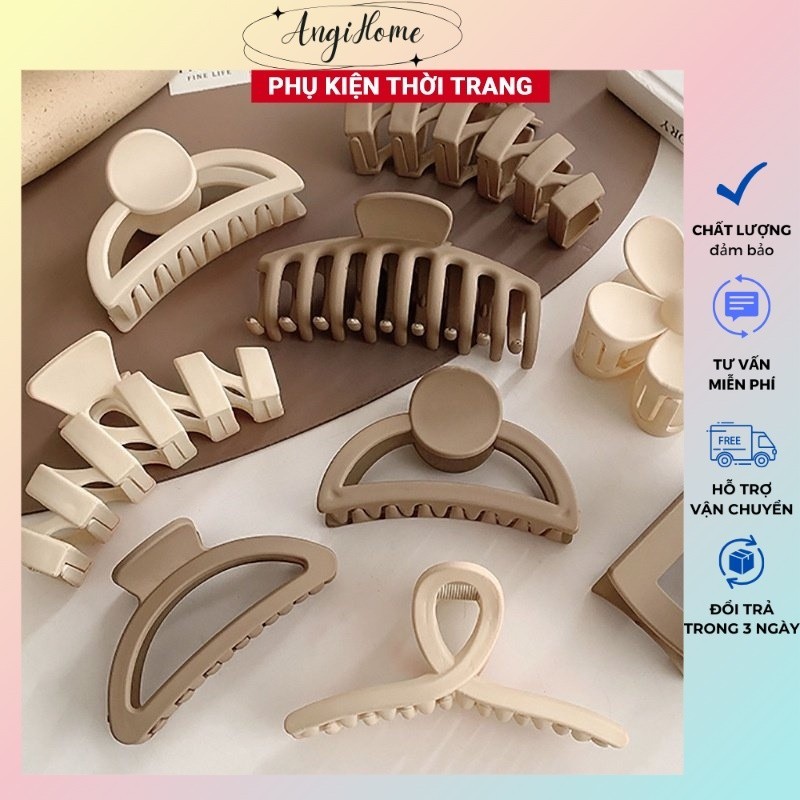 Kẹp tóc càng cua Hàn Quốc nữ đẹp hottrend nhám cỡ size lớn cặp búi tóc dễ thương cào 10, 14 răng màu pastel ANGIHOME