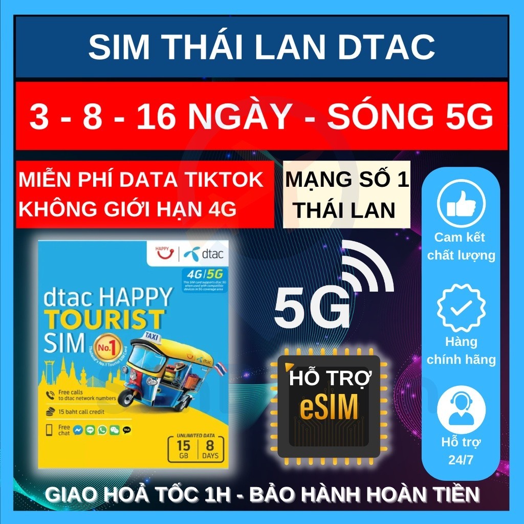 Sim Thái Lan du lịch 3 8 10 16 ngày DTAC AIS Truemove Thailand mạng 4G ...