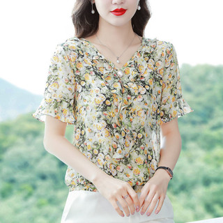 Áo Sơ Mi Voan Hoa Nữ Mùa Hè Phong Cách Mới In Hình Tay Ngắn Thời Trang Áo Sơ Mi Nhỏ Nữ Áo Sơ Mi Rời Mỏng Hơn Nhìn Tuổi Giảm Tuổi Hàng Đầu
