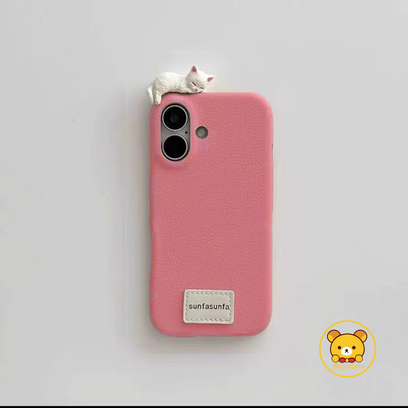 Ốp Điện Thoại Mềm Da Lychee 3D Mèo Dễ Thương Cho Vivo X200 Pro Mini X100 X100s X90 X90s X80 X70 X70T X60 X60T Vỏ Hoạt Hình Cảm Giác Da Mặt Sau Chống Sốc