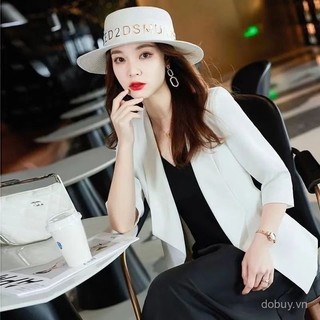 Áo khoác blazer mỏng thời trang cho phụ nữ cỡ lớn, mùa hè 2025, tay ba phần tư, bảo vệ nắng, phù hợp cho phụ nữ mũm mĩm