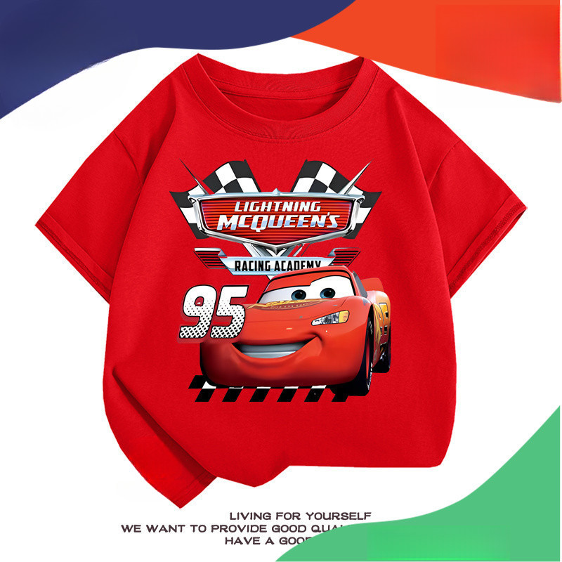 Áo thun trẻ em Flash McQueen 2 Anime, thoải mái, thoáng khí, tay ngắn cho bé trai và bé gái