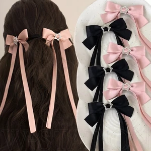 Phụ Nữ Màu Hồng Nơ Đen Ngôi Sao Ruy Băng Dài Kẹp Tóc ​- Kẹp tóc nơ Satin dễ thương ngọt ngào cho bé gái ​- Barrettes thời trang Hàn Quốc dành cho nữ ​- Phụ kiện tóc phổ biến