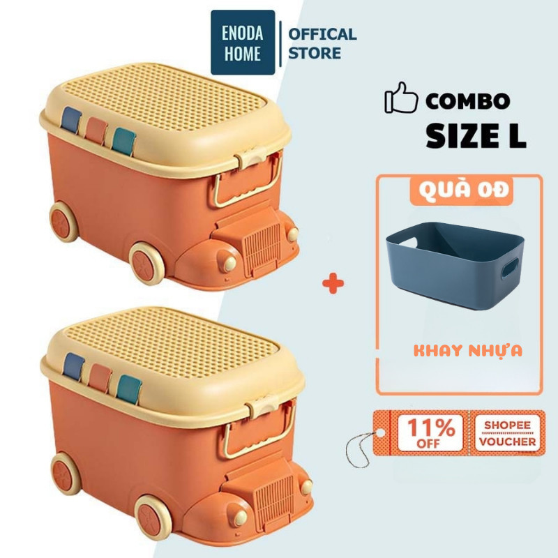 Thùng Đựng Đồ Chơi Cho Bé ENODA HOME Có Bánh Xe, Combo 2 Thùng Đựng Đồ Chơi Hình Ô Tô Có Thể Chơi L.eGo Q013