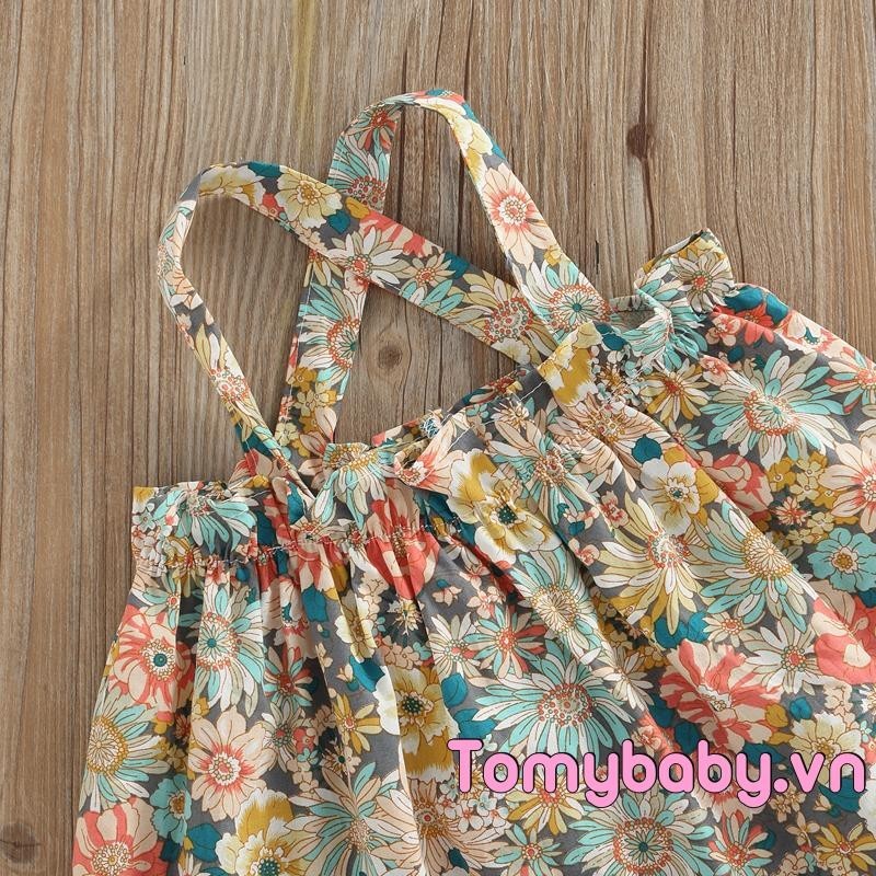 Bộ 2 Bộ Trang Phục Không Tay Lưng Cho Bé Gái Mùa Hè Cho Bé Gái 2 Bộ Quần Hoa Co Giãn