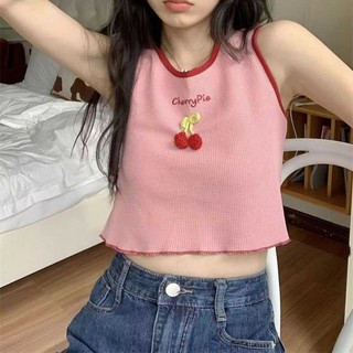 K Dệt Kim Áo Mùa Hè Phong Cách Mới Ngọt Ngào Màu Sắc Tương Phản Áo Vest Ngắn Dễ Thương Dệt Kim Top