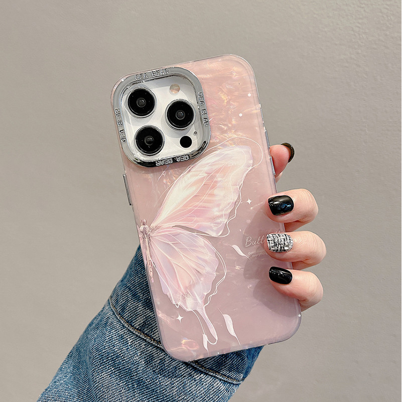 Dành cho iPhone X XS XR XS Max 11 Pro Max 14 Pro Max 14 plus Họa tiết bướm thời trang có dây chuyền Vỏ điện thoại cho iPhone 15 12 13 14 Pro Max 15Plus Ốp lưng chống sốc IMD mềm