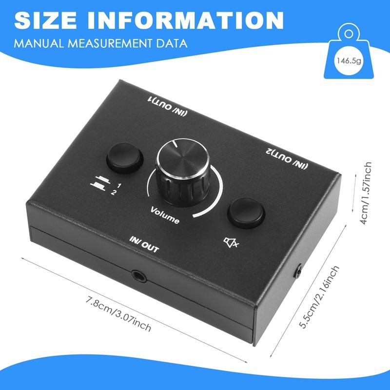 [K O G X] Bộ chuyển đổi âm thanh 3,5 mm, 2 đầu vào 1 đầu ra / 1 đầu vào 2 đầu ra Bộ chuyển đổi bộ chia âm thanh, Hộp chuyển đổi âm thanh, Nút tắt tiếng một phím