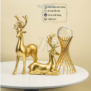Cặp Hươu tài Lộc và trụ pha Lê chéo  Bunnies trang trí nội thất decor kệ tủ quà tặng khai trương Tân gia sang trọng