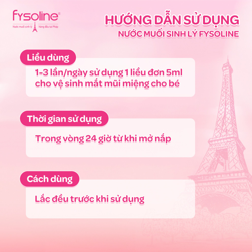 (Date T5.2027) Nước muối sinh lý Fysoline Pháp - Vệ sinh mắt, mũi, miệng cho bé hàng ngày - Hộp 40 ống x 5ml