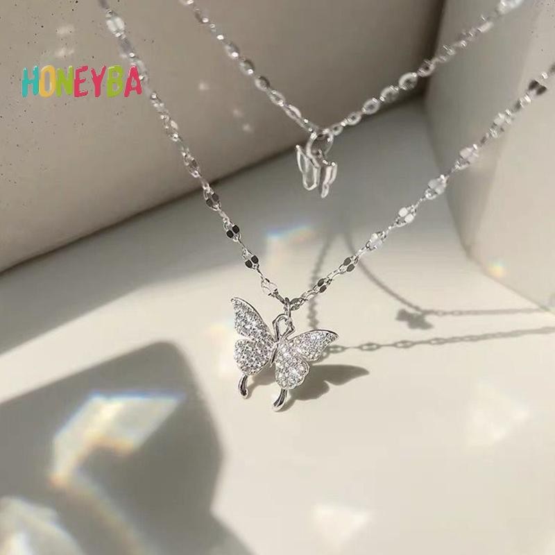 < Honeyba > Vòng cổ vòng cổ mặt trăng ngôi sao phong cách Hàn Quốc Dây chuyền xương đòn hai lớp dành cho nữ Phụ kiện trang sức bé gái
