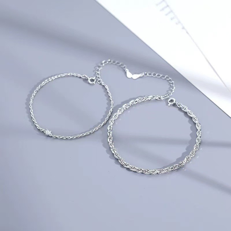S925 Bạc Yixinyiyi Cặp Đôi Vòng Tay Nam Nữ Trái Tim Tình Yêu Kim Cương Đơn Giản Trơn Dây Xích Vòng Tay Kỷ Niệm Quà Tặng