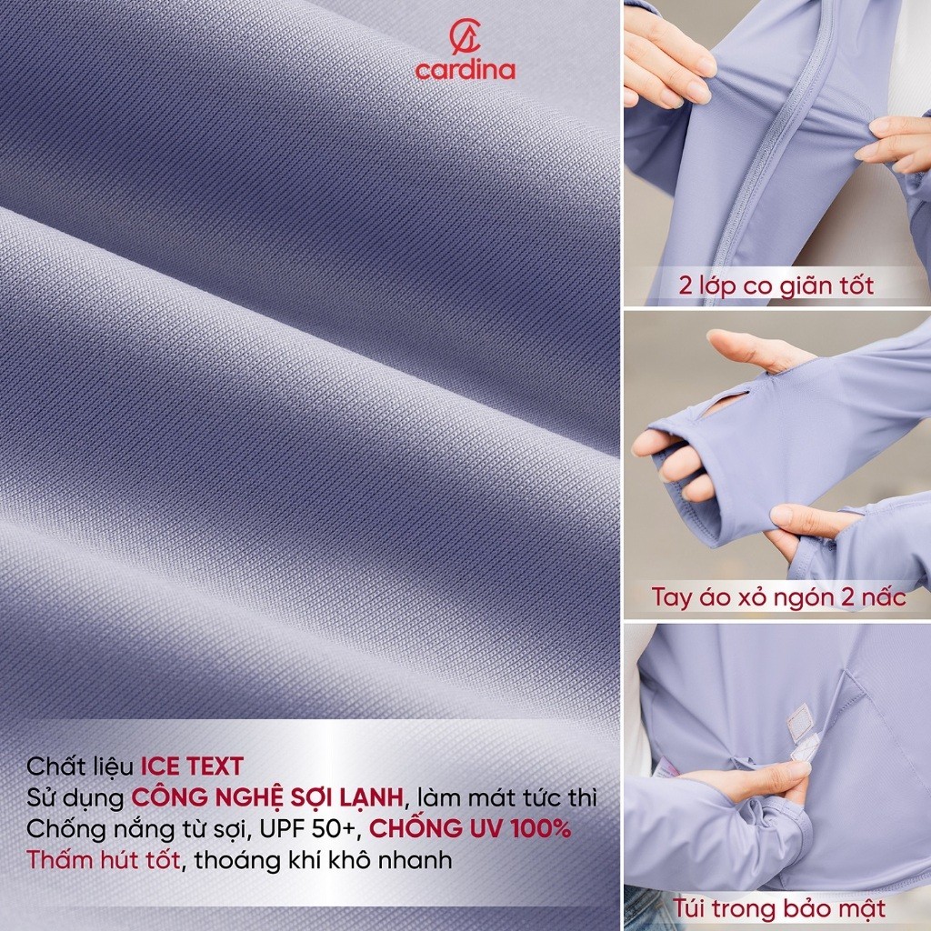 Áo chống nắng nữ CARDINA thiết kế cánh dơi mũ liền CN cool max chống tia cực tím hiệu quả 4NHF03