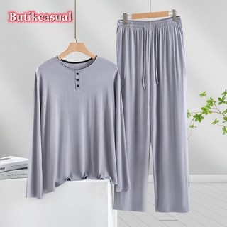Bộ đồ ngủ nam modal nam dài tay nút quần áo ngủ mùa xuân 2025 mới plus size 2 bộ đồ