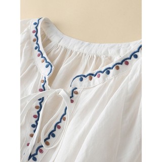 Nguyên Bản Cotton Và Vải Lanh Thêu Cổ Chữ V Ba Phần Tư Áo Sơ Mi Nữ Thoải Mái Mềm Mại Áo Sơ Mi Mới Cổ Phối Phối Ren Mùa Hè Top