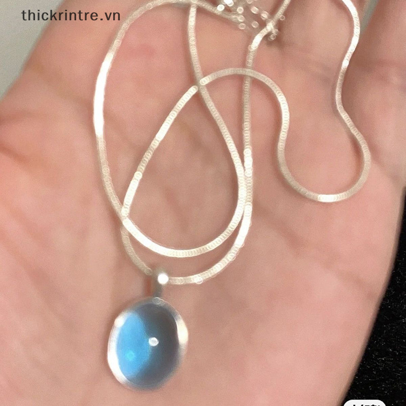 Thi Đơn Giản Retro Hình Bầu Dục Aquamarine Mặt Dây Chuyền Vòng Cổ Nữ Cô Gái Rắn Dây Chuyền Vòng Cổ Tính Khí Thời Trang Trang Trang Sức Quà Tặng VN