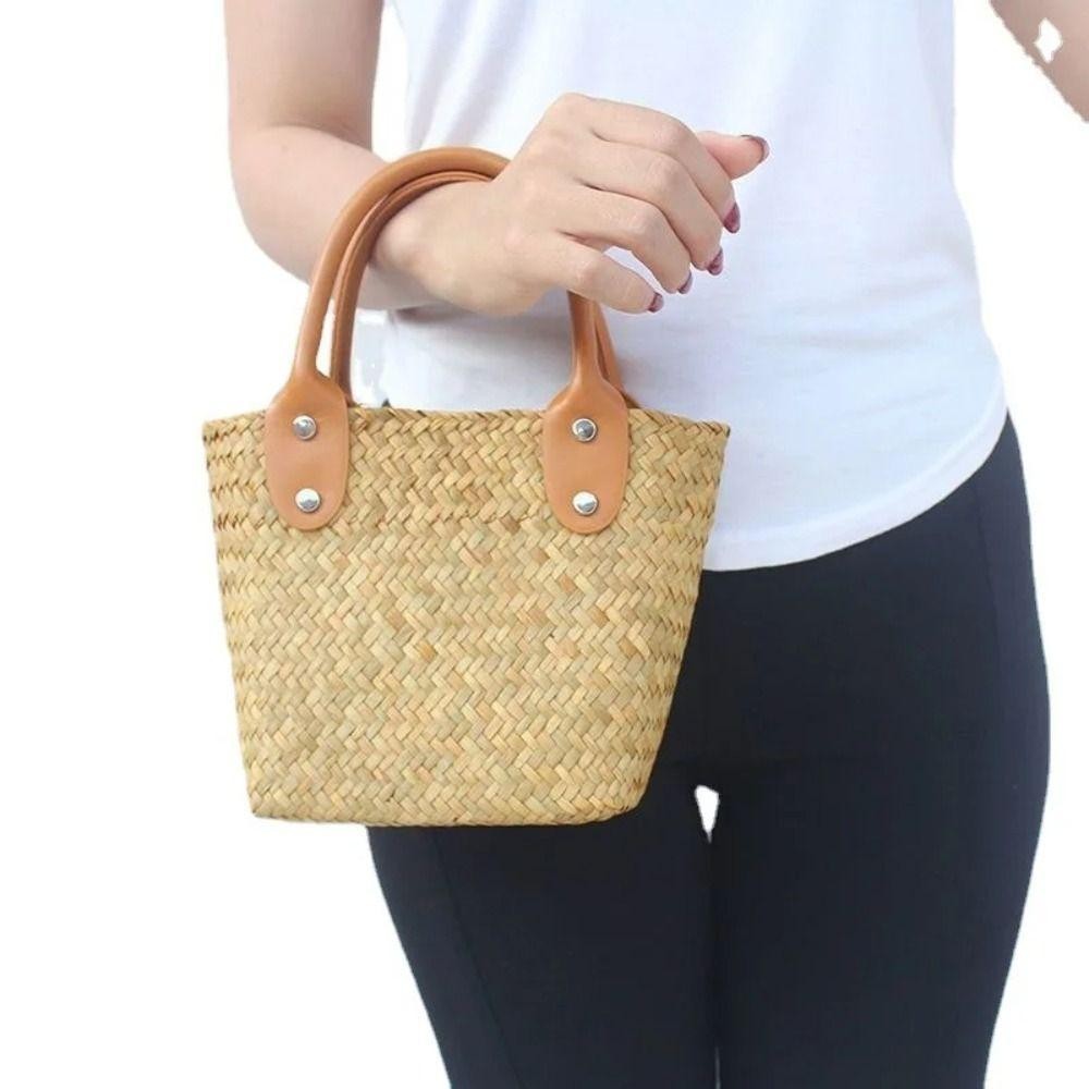 Túi xách nữ HOBBYIN đan rơm thời trang mùa hè, túi tote lớn đa năng đeo vai, kiểu dáng đơn giản